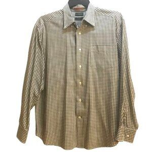 Dockers Men's L Premium Shirt Long Sleeves Stain Defender Green White 17x24.5